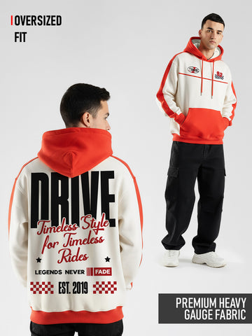 Timeless Drive Oversized Hoodie - Off White & Red