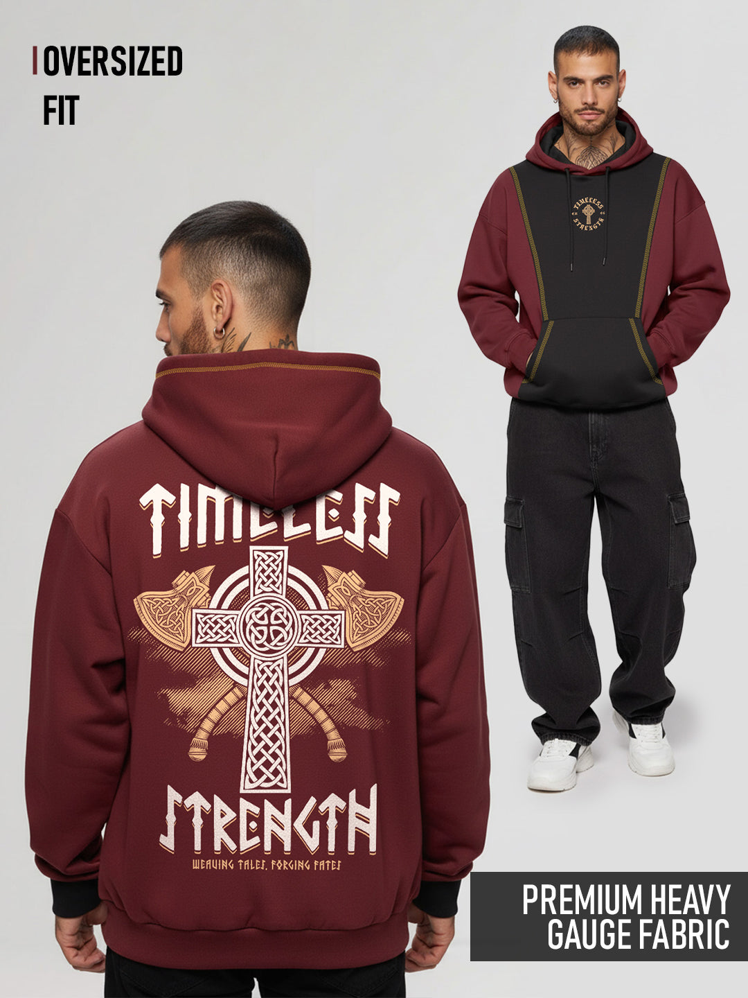 Timeless Strength Oversized Hoodie - Maroon & Black