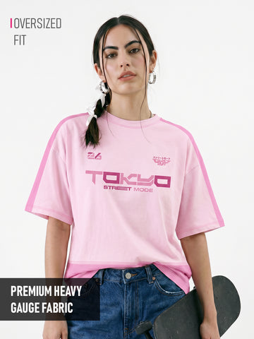 Tokyo Street Club Women Oversized T-Shirt - Light Pink & Pink