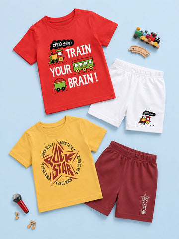 Train Your Brain Red Top & White Bottom & Born to be a Rock Star Yellow Top & Maroon Bottom (Pack of 2)