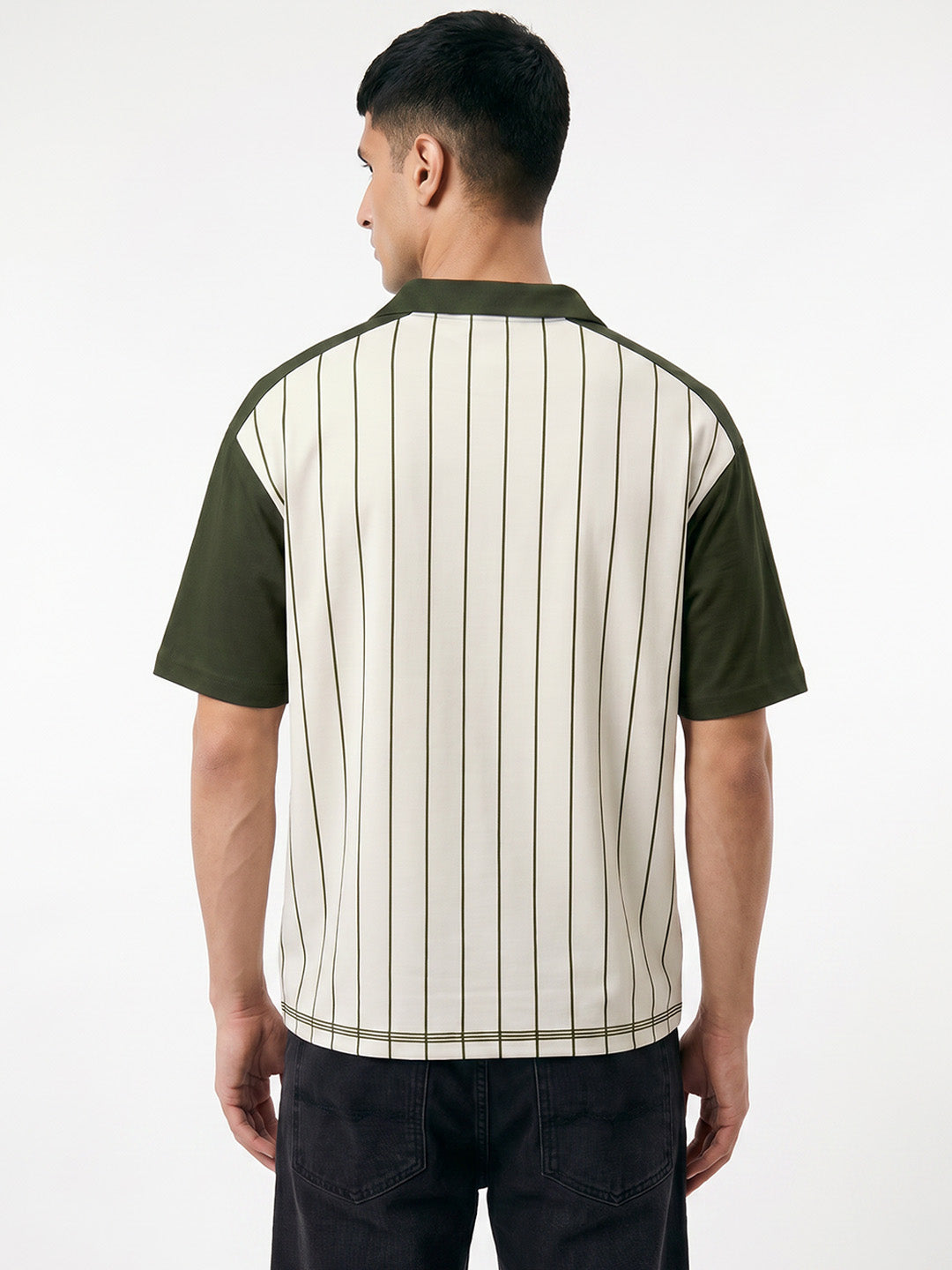 UnderRated Oversized Polo T-Shirt - Olive Green & Off White