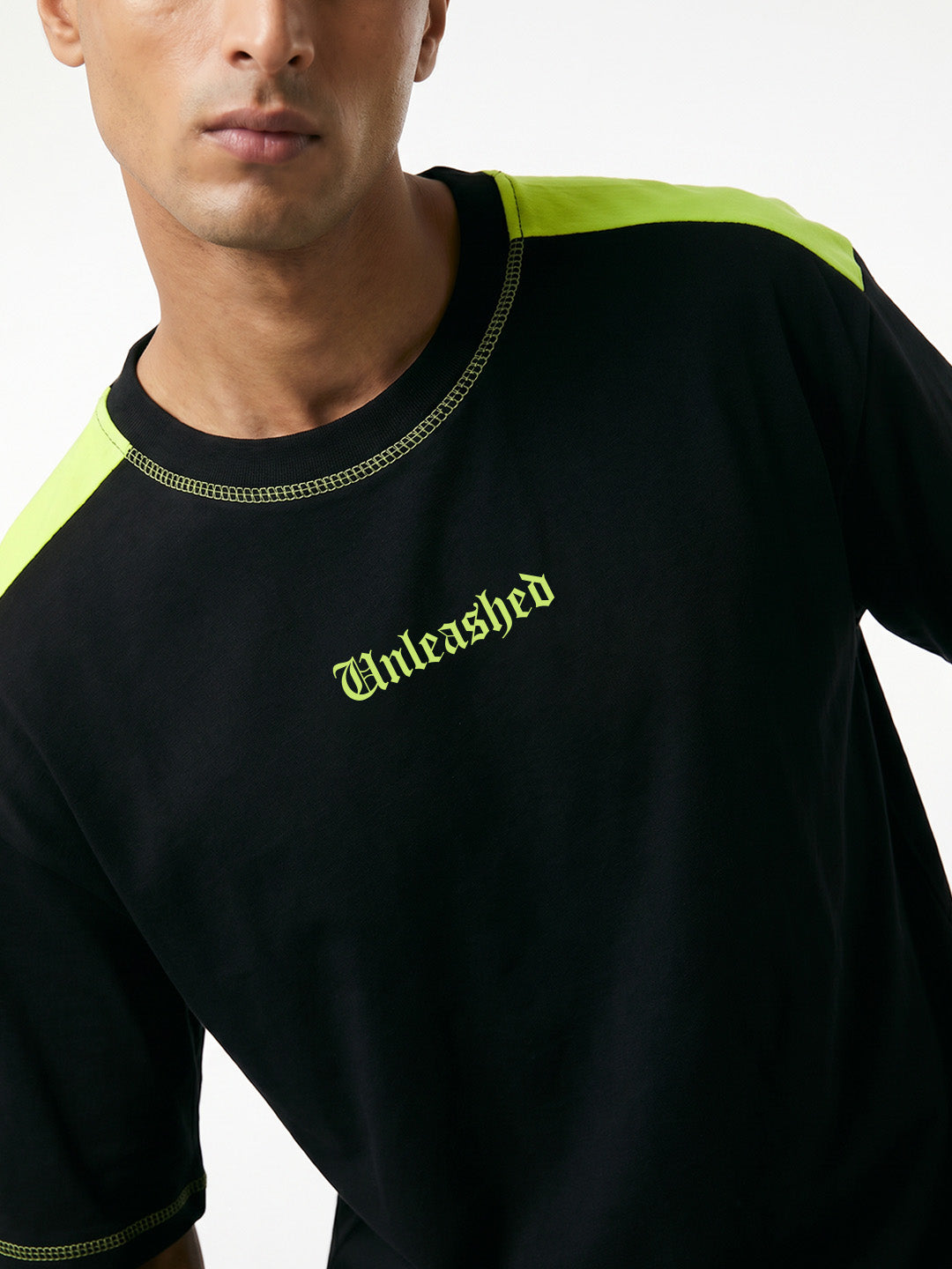 Unleashed Oversized T-Shirt - Contrast 5 Thread Black & F.Green