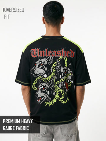 Unleashed Oversized T-Shirt - Contrast 5 Thread Black & F.Green