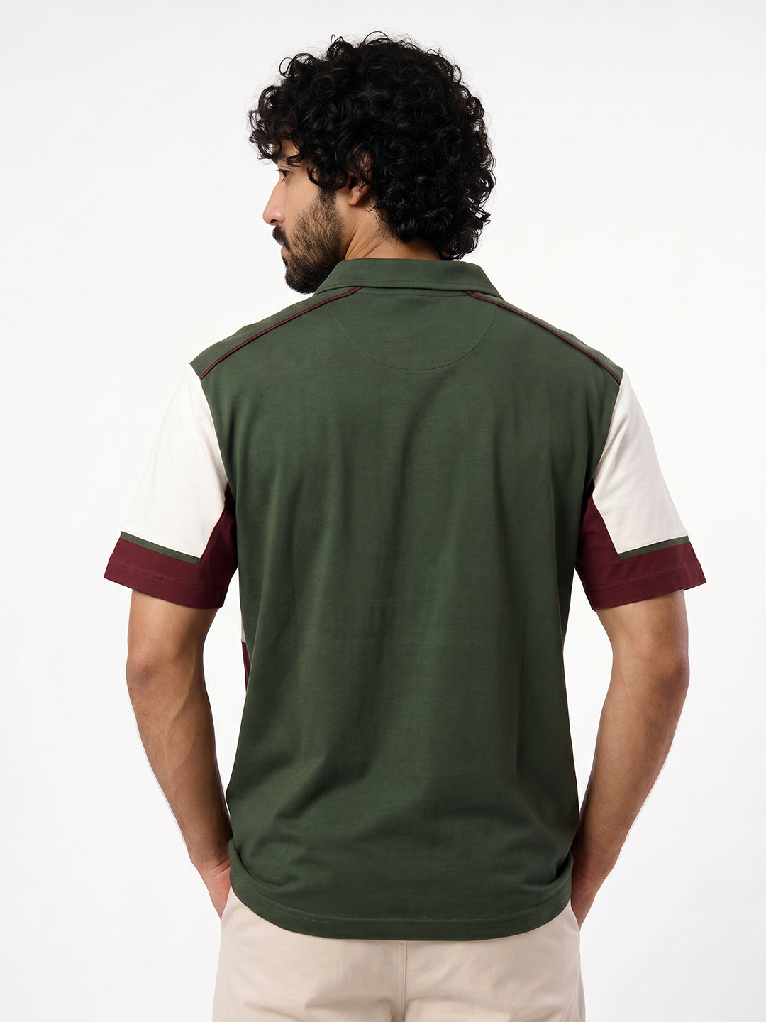 Urban Shift Oversized Polo T-Shirt - Olive Green, Off White & Maroon