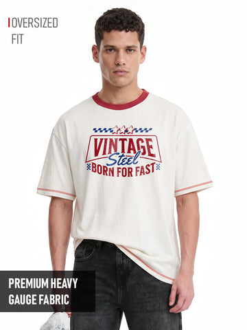 Vintage Steel Oversized T-Shirt - Off White & Red
