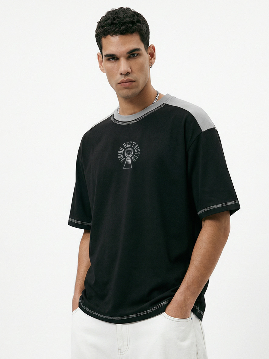 Vision Restricted Oversized T-Shirt - Black & L.T.Grey