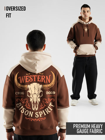 Western Spirit Oversized Hoodie - Beige & Brown