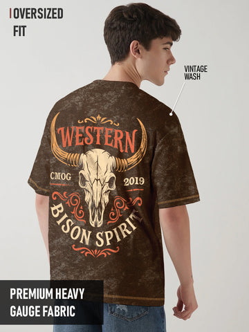 Western Spirit Acid Wash Oversized T-Shirt - Coffee Brown