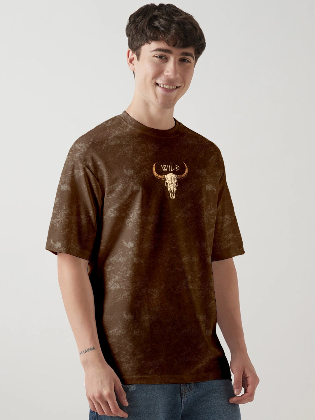 Western Spirit Acid Wash Oversized T-Shirt - Coffee Brown