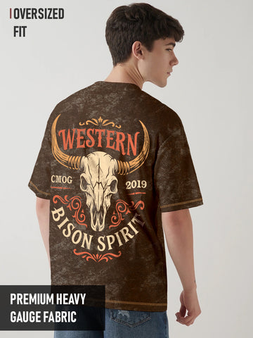 Western Spirit Acid Wash Oversized T-Shirt - Coffee Brown