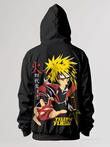 Minato Yellow Flash Ovesized Hoodie - Black