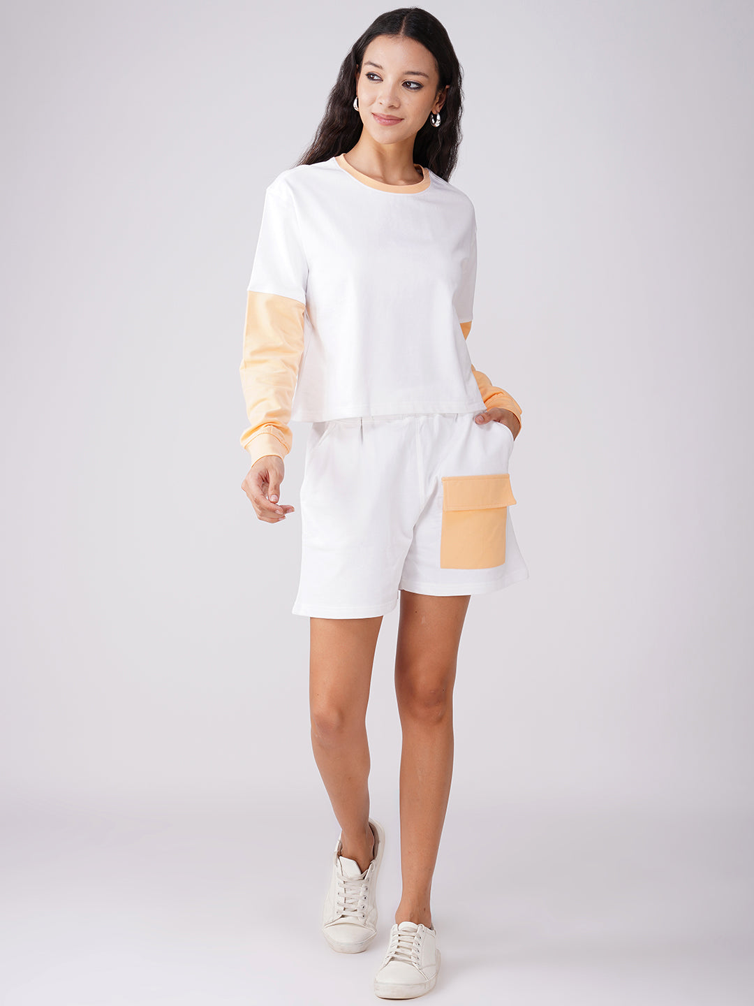 White with Apricot Coord with Shorts