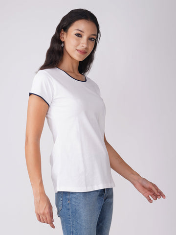 Women's White Color Half Sleeve T-Shirt