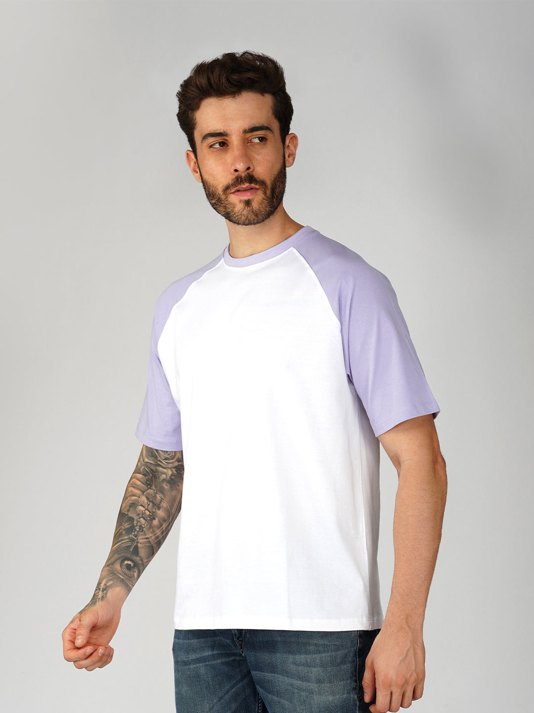 Lilac With White Raglan Oversized T-Shirt