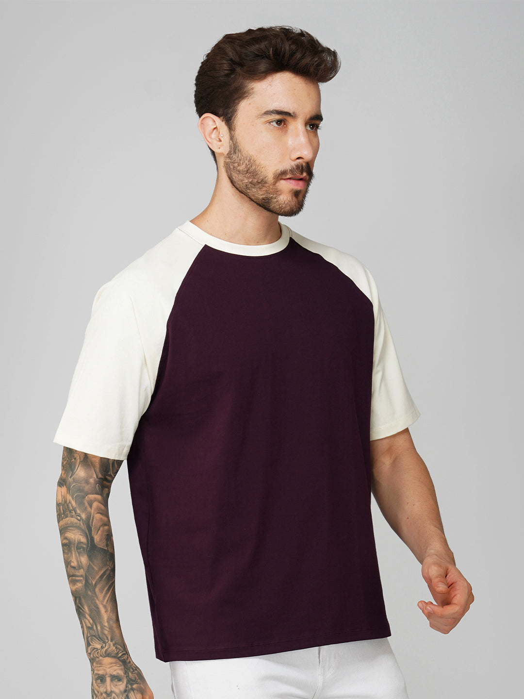 Wine With White Raglan Oversized T-Shirt