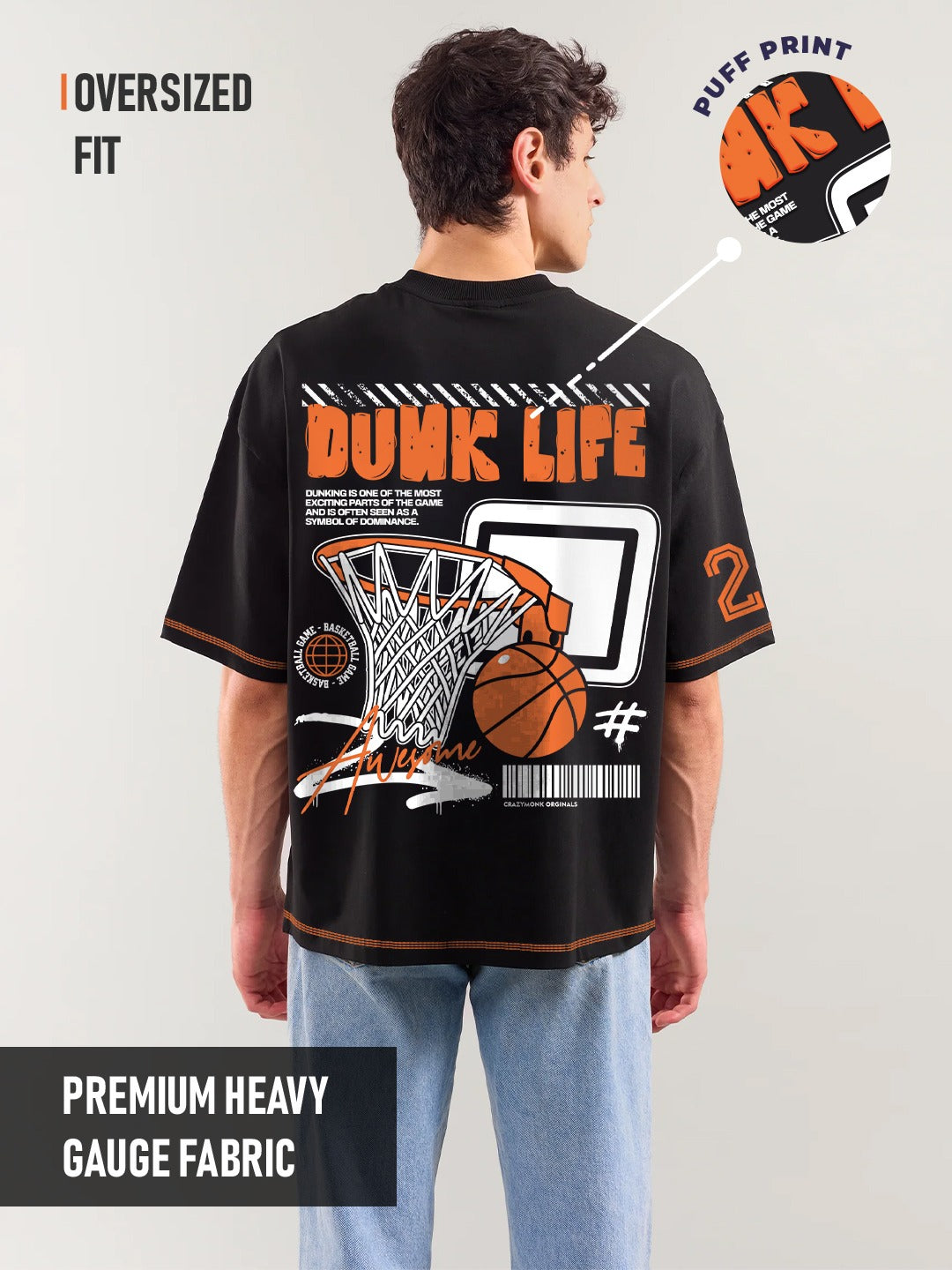Dunk Life Graphic Printed Oversized T-Shirt - Black