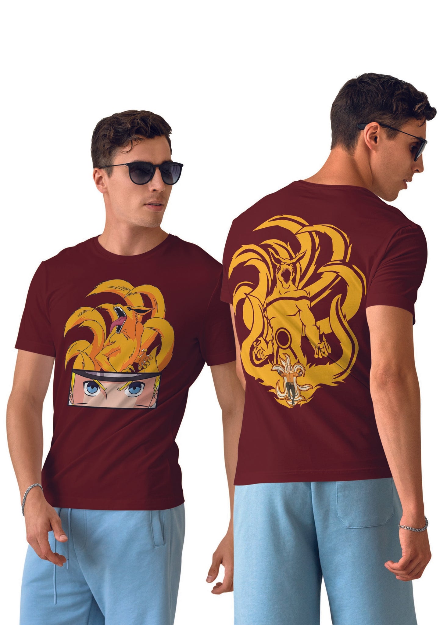 Naruto With Kurama Half Sleeve T-Shirt