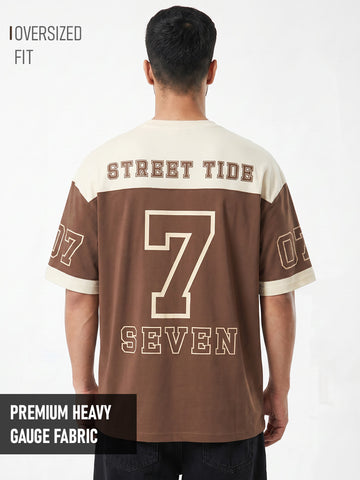Street Tide Oversized T- Shirt -  Brown & Off White