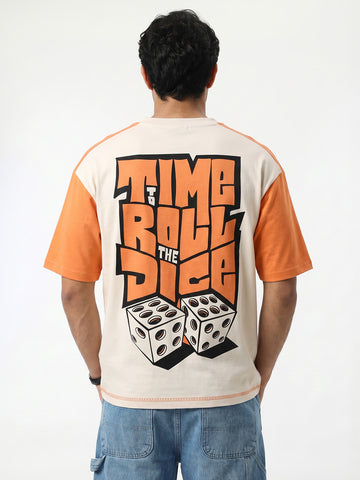Time Roll Dice Oversized T-Shirt  Orange & Off White