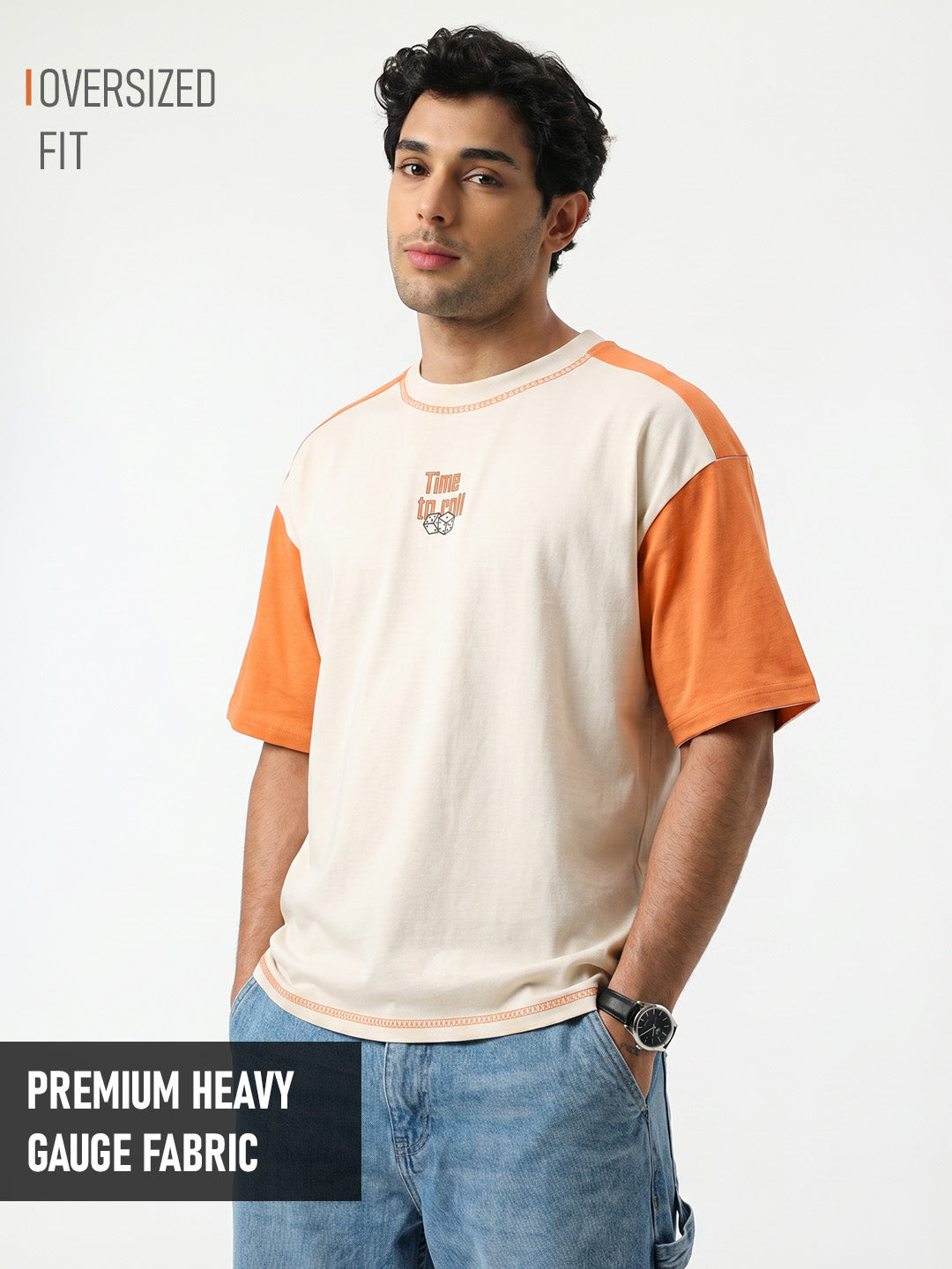 Time Roll Dice Oversized T-Shirt  Orange & Off White