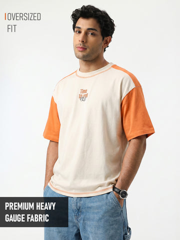 Time Roll Dice Oversized T-Shirt  Orange & Off White