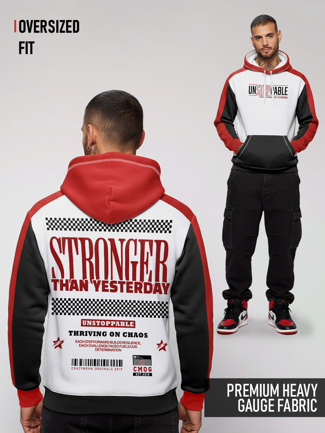Unstoppable Oversized Hoodie - Red, white & Black
