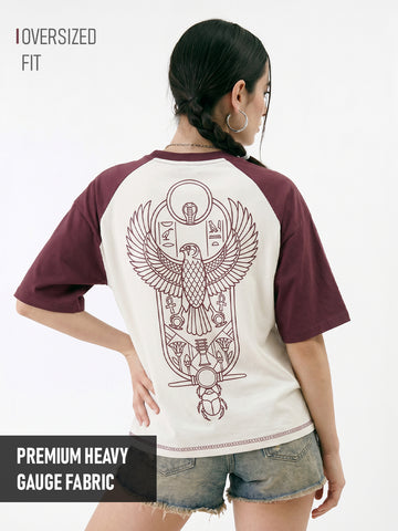 Wings of Nail Women Oversized T-Shirt - Off White & Maroon