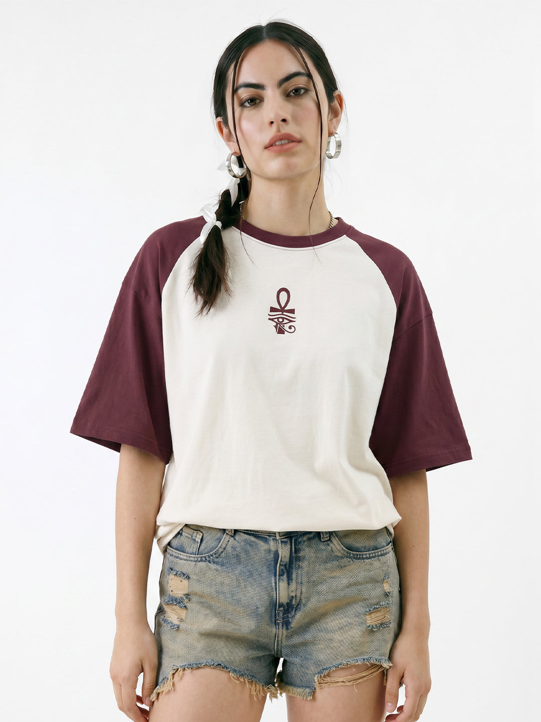 Wings of Nail Women Oversized T-Shirt - Off White & Maroon