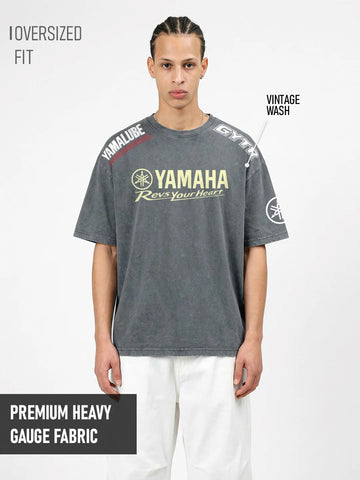 Yamaha Printed Acid Wash Oversized T-Shirt - Steel Grey